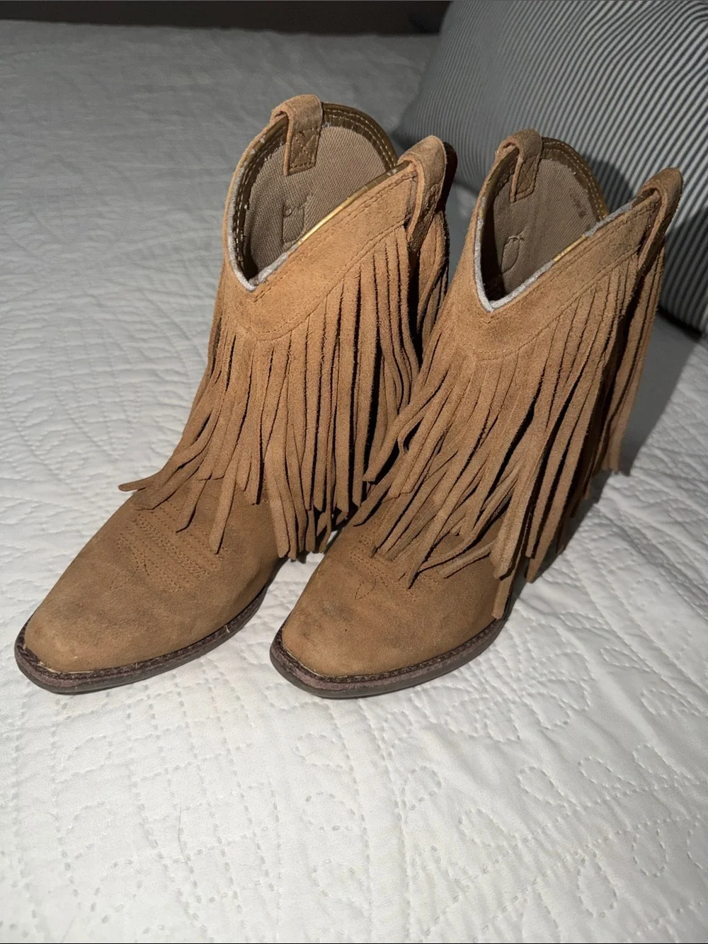 Ariat Tan Suede Fringe Kids Western Ankle Boots